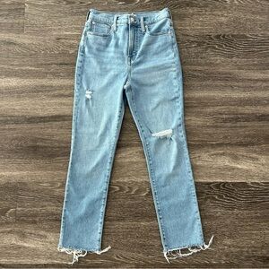 Madewell The Perfect Vintage Jean Women's 25 High Rise Raw Hem Blue Distressed